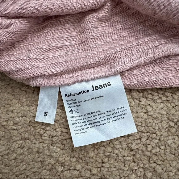 Reformation Blush Pink Square Neck Short Sleeve Ribbed Soft Stretchy Top Sz S - Picture 6 of 6